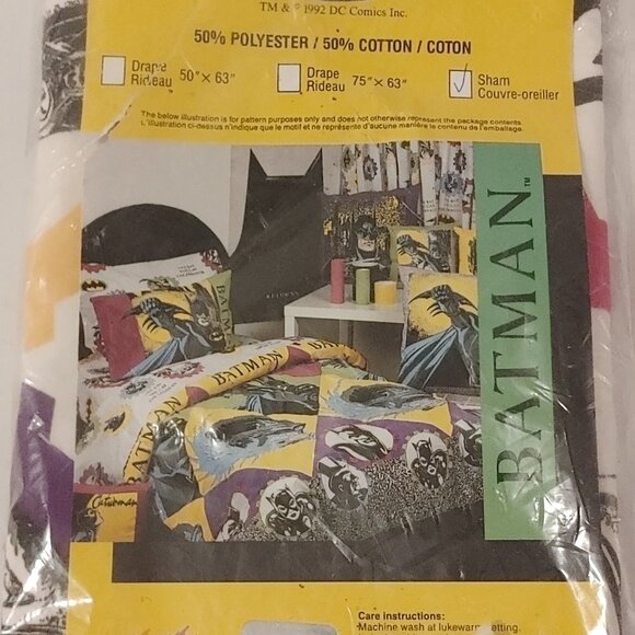 VINTAGE BATMAN PILLOW SHAM Brand new in package 1992 CATWOMAN PENGUIN BATMOBILE - Picture 5 of 6